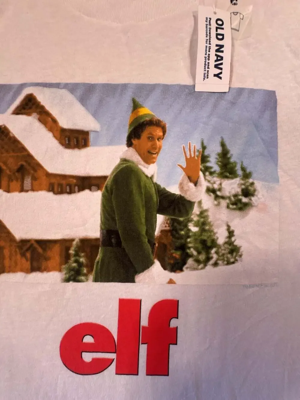 Old Navy Elf Will Ferrell Christmas Movie Graphic T-Shirt White Size M (8)